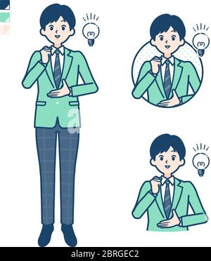 A student boy in a green blazer with came up with images. It's vector art so it's easy to edit. Stock Vector