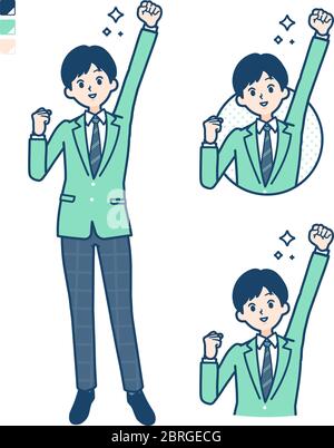 A student boy in a green blazer with fist pump images. It's vector art so it's easy to edit. Stock Vector