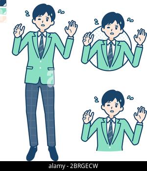 A student boy in a green blazer with panic images. It's vector art so it's easy to edit. Stock Vector