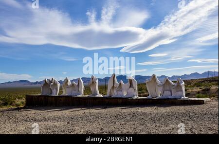 Rhyolite Ghost Town, Beatty Nevada - The Goldwell Open Air Museum. The Museum began in 1984 with the creation and installation of a major sculpture by Stock Photo