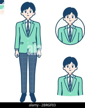 A student boy in a green blazer with Smiling images. It's vector art so it's easy to edit. Stock Vector