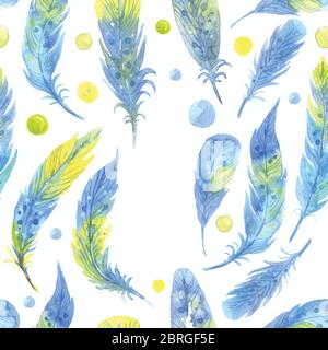 Watercolor seamless pattern with feathers. vector illustration Stock Vector