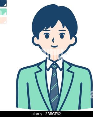 A student boy in a green blazer with upper body image. It's vector art so it's easy to edit. Stock Vector