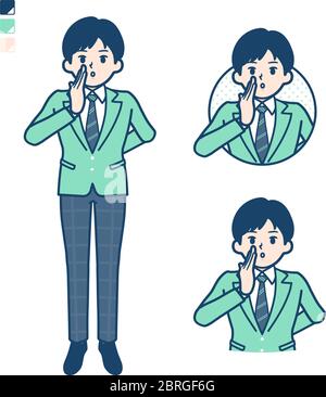A student boy in a green blazer with Whispering images. It's vector art so it's easy to edit. Stock Vector