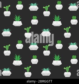 Succulents seamless pattern. Vector background with flowers in pots. For fabric print, wallpaper design Stock Vector