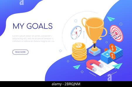 My goals - modern colorful isometric web banner Stock Vector