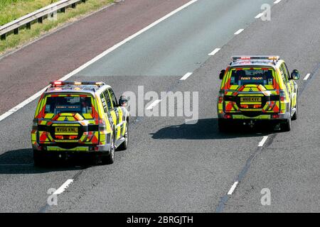 Chorley, Lancashire. 21st May, 20020 UK Weather; Heavy traffic on the M6 as the return to work picks up momentum. Congestion leads to the inevitable breakdown and mishap blocking traffic south bound.   Credit: MediaWorldImages/AlamyLiveNews Stock Photo