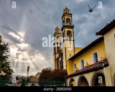 The main cathedral in Zacatlan, Puebla, Mexico. Stock Photo