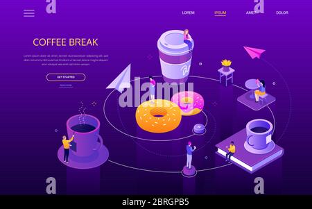 Coffee break - modern isometric vector web banner Stock Vector