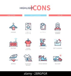 Dry cleaning - line design style icons set Stock Vector