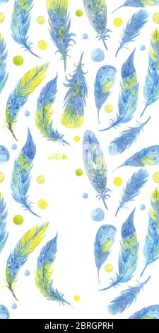 Watercolor seamless pattern with feathers. vector illustration Stock Vector