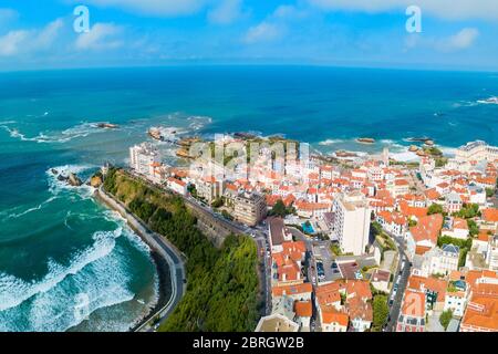 Biarritz aerial panoramic view. Biarritz is a city on the Bay of Biscay on the Atlantic coast in France. Stock Photo