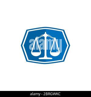 Justice scales lawyer logo design template. The main image is a simple perspective of scale. Stock Vector