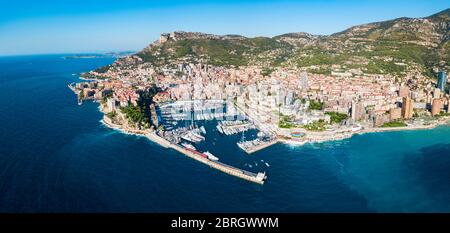 Monte Carlo, Monaco aerial panoramic view. Monaco is a country on the French Riviera near France in Europe. Stock Photo
