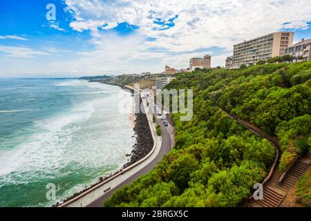 Biarritz aerial panoramic view. Biarritz is a city on the Bay of Biscay on the Atlantic coast in France. Stock Photo