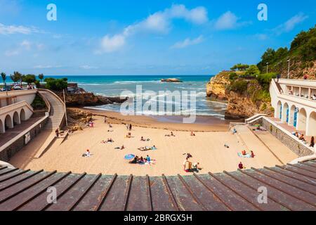 Plage du Port Vieux is a public beach in Biarritz city on the Bay of Biscay on the Atlantic coast in France Stock Photo