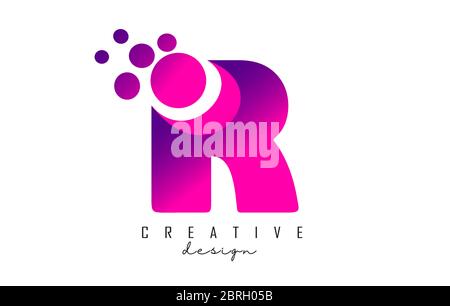 R Dots Letter Logo with Purple Pink Bubbles Vector Illustration. Dots illustration with R letter. Stock Vector