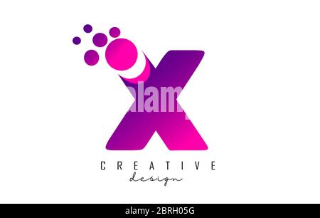 X Dots Letter Logo with Purple Pink Bubbles Vector Illustration. Dots illustration with X letter. Stock Vector