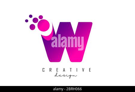W Dots Letter Logo with Purple Pink Bubbles Vector Illustration. Dots illustration with W letter. Stock Vector