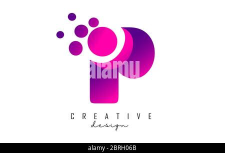 P Dots Letter Logo with Purple Pink Bubbles Vector Illustration. Dots illustration with P letter. Stock Vector