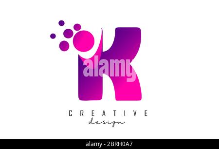 K Dots Letter Logo with Purple Pink Bubbles Vector Illustration. Dots illustration with K letter. Stock Vector