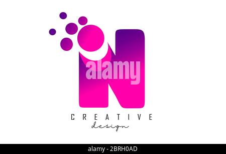 N Dots Letter Logo with Purple Pink Bubbles Vector Illustration. Dots illustration with N letter. Stock Vector