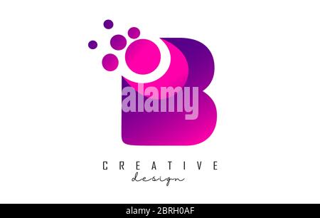B Dots Letter Logo with Purple Pink Bubbles Vector Illustration. Dots illustration with B letter. Stock Vector