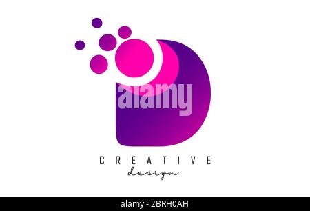 D Dots Letter Logo with Purple Pink Bubbles Vector Illustration. Dots illustration with D letter. Stock Vector