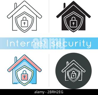 Smart home security system chalk white icon on black background. Modern ...