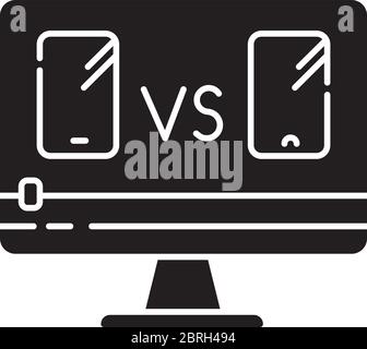 Smartphone comparison video black glyph icon Stock Vector