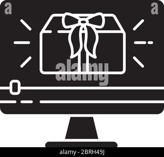 Unboxing video black glyph icon Stock Vector
