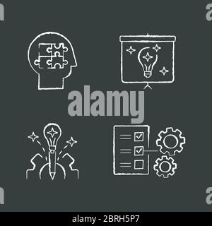 Creative approach chalk white icons set on black background Stock Vector