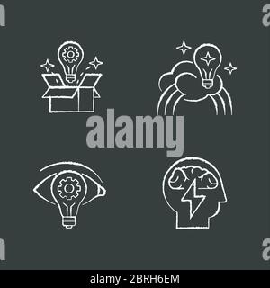 Creative mindset chalk white icons set on black background Stock Vector