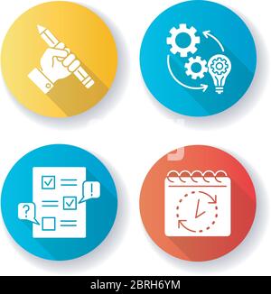 Technical project flat design long shadow glyph icons set Stock Vector