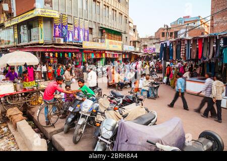 AGRA, INDIA - APRIL 10, 2012: Market street in Agra city, Uttar Pradesh state of India Stock Photo