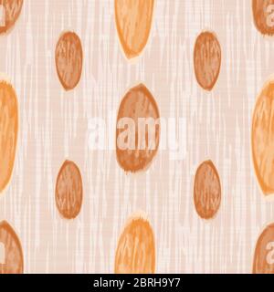 Almond vector seamless pattern background. Hand drawn nuts on textured yellow backdrop. Assortment of different shape seeds design. Modern all over Stock Vector
