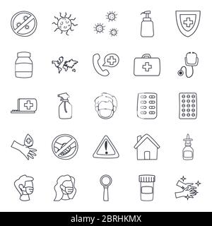 line style icon set design of Medical care and covid 19 virus theme Vector illustration Stock Vector