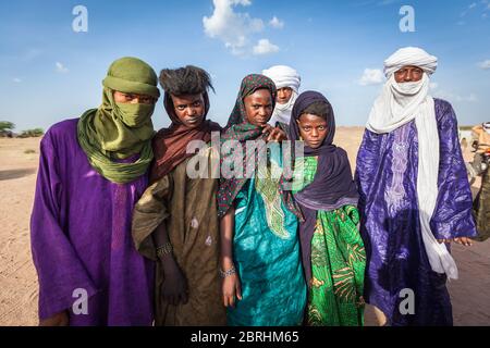 fulani bororo tribe women on nomad festival in Sahara desert Stock Photo