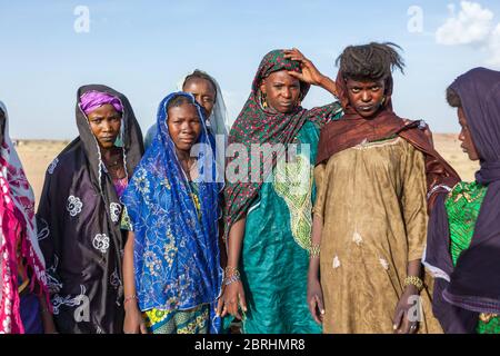 fulani bororo tribe women on nomad festival in Sahara desert Stock Photo