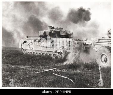 Vintage photograph World War II - British Churchill tank, Italian campaign, crossing of the Senio River. Stock Photo