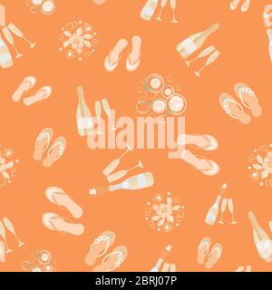 Flip flop shoe and Champagne bubbles vector seamless pattern background ...