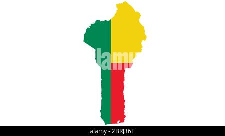 Benin map with flag texture on  white background, illustration,textured , Symbols of Benin ,for advertising ,promote, TV commercial, ads, web design, Stock Photo