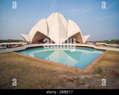 New Delhi, India - November 28, 2018: People visiting Lotus Temple. Stock Photo