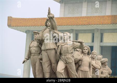 Peoples Statue in front of Mao Zedong Memorial Hall, Tiananmen Square, Beijing, China Stock Photo