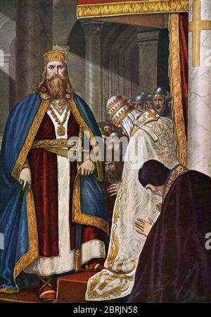 'Le couronnement de Charlemagne (742-814) par le pape Leon III (750-816) en 800 dans la Basilique saint Pierre de Rome, Italie' (The coronation of Cha Stock Photo