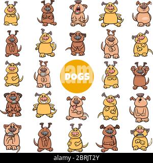 Cartoon Illustration of Dog Characters Emotions and Moods Big Set Stock Vector