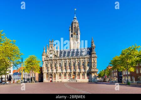 City Hall of Middelburg, Zeeland province, Netherlands. The late gothic styled building was completed in 1520. Middelburg is the capital of Zeeland. Stock Photo