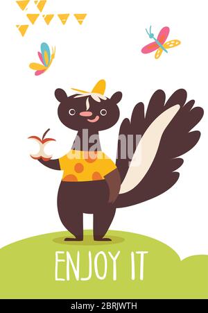 Vector funny cartoon hand drawn enjoy it card with skunk Stock Vector