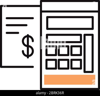dollar inside receipt paper and calculator line style icon design of Shopping commerce and market theme Vector illustration Stock Vector