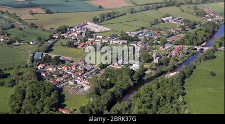 aerial view of West Tanfield from the west, a village north of Ripon, North Yorkshire Stock Photo